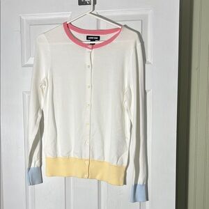 Lands' End Women's Pastel Trim Cardigan - White, Pink, Yellow, Blue